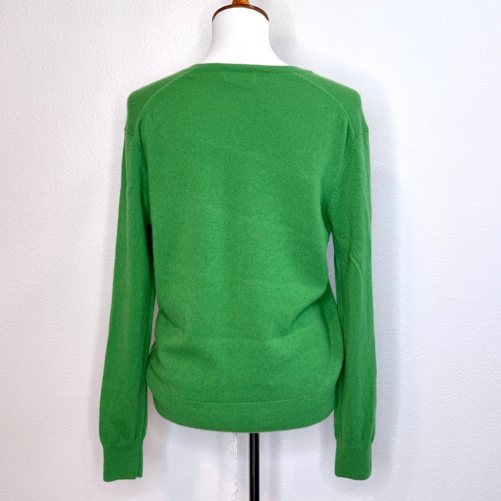MONOPRIX PREMIUM Womens Cashmere V-neck Sweater MEDIUM Kelly Green Quiet Luxury - Picture 5 of 7